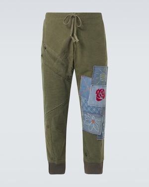 Greg Lauren Patchwork Cotton Joggers - Green