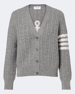 Thom Browne Cardigan Trenzado 4-Bar De Lana Virgen - Gris