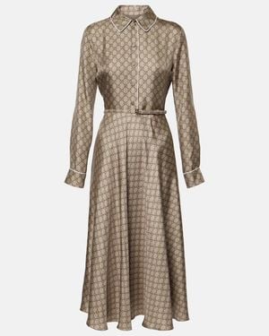 Gucci Gg Silk Twill Dress - Natural