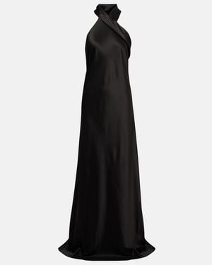 Galvan London Satin Halter Neck Gown - Black
