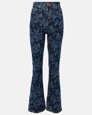Ganni Bedruckte High-Rise Flared Jeans - Blau