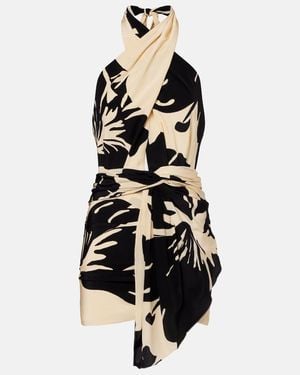 Johanna Ortiz Halterneck Floral Silk Minidress - Black