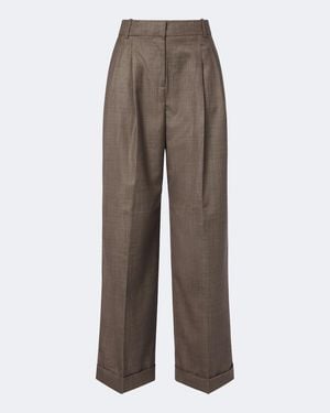 Ganni Wool-Blend Wide-Leg Pants - Brown