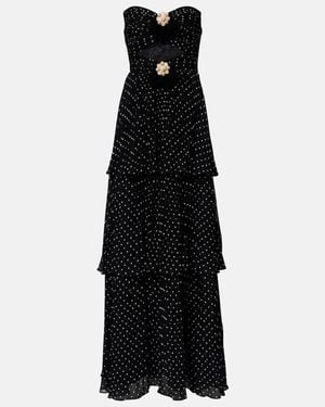 Self-Portrait Embellished Polka-Dot Tiered Gown - Black