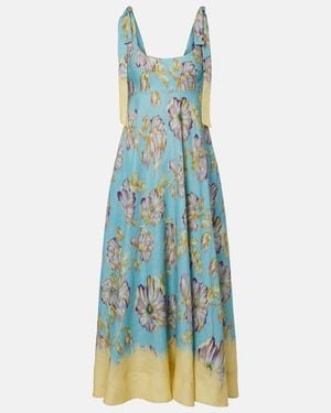 ALÉMAIS Vestido Midi Jerry De Lino Floral - Azul
