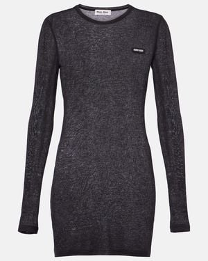 Miu Miu Logo Cotton Jersey Minidress - Blue