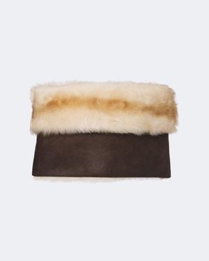 Gucci Cropped Off-Shoulde-Top Aus Shearling - Natur