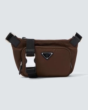 Prada Re-Nylon Leather-Trimmed Shoulder Bag - Brown