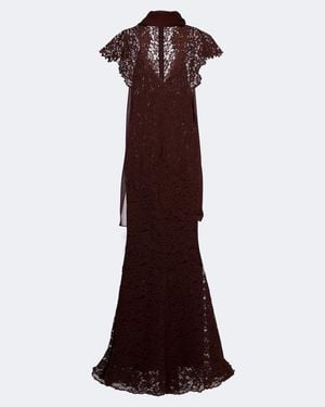 De La Vali Solina Scarf-Detail Cotton-Blend Lace Gown - Red