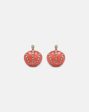 Yvonne Léon Coquillage Corail 9Kt Earrings With Diamonds And Coral - Red