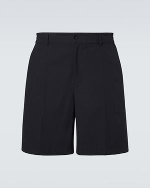 Moncler Shorts Aus Seersucker Mit Leder - Blau
