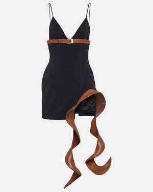 David Koma Leather-Trimmed Cady Minidress - Black