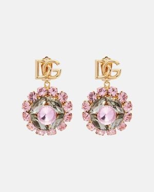 Dolce & Gabbana Re-Edition Dg Embellished Clip-On Earrings - Pink