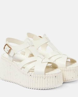 Chloé Nama 80 Leather Wedge Sandals - Natural