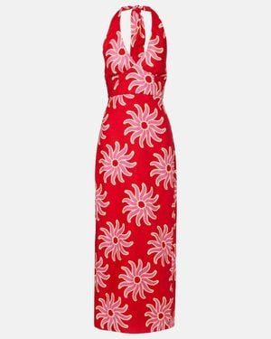 Cala De La Cruz Dasha Printed Halterneck Linen Maxi Dress - Red