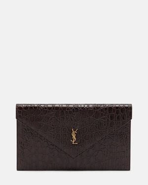 Saint Laurent Clutch Paris Cassandre De Piel Grabada - Negro