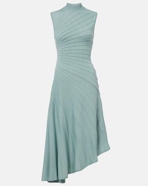 Alaïa Ray Asymmetric Virgin Wool Midi Dress - Blue