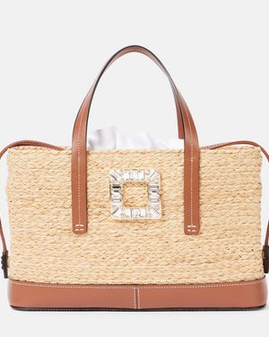 Roger Vivier Viv' Skate Small Raffia Tote Bag - Natural