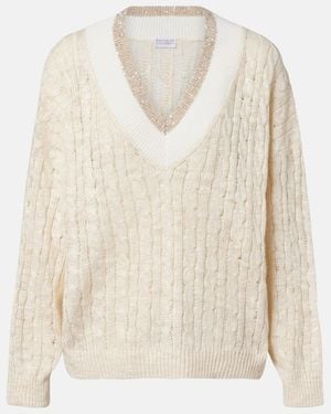 Brunello Cucinelli Pullover Aus Hanf, Seide Und Baumwolle - Weiß