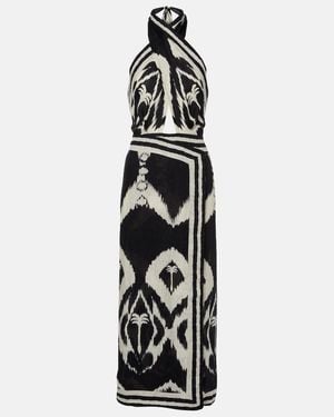 Johanna Ortiz Vestido Midi De Lino Estampado - Blanco