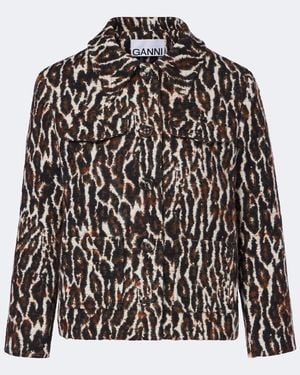 Ganni Leopard-Print Jacquard Jacket - Black