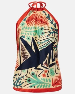 Etro Printed Halterneck Silk Top - Green