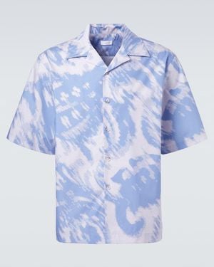 Commas Printed Cotton Bowling Shirt - Blue