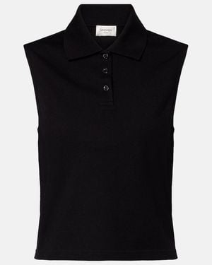 Saint Laurent Cassandre Cotton Pique Top - Black