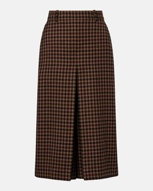 Saint Laurent Gingham Mid-Rise Wool Culottes - Brown
