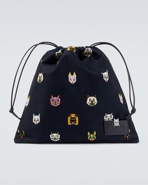 Loewe X Louis Wain Leather-Trimmed Cotton Pouch - Blue