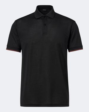 Gucci Poloshirt Web Stripe Aus Seiden-Jersey - Schwarz