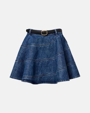 Self-Portrait Belted Denim Miniskirt - Blue