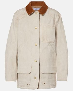 Veronica Beard Abbas Suede-Trimmed Cotton Field Jacket - Natural