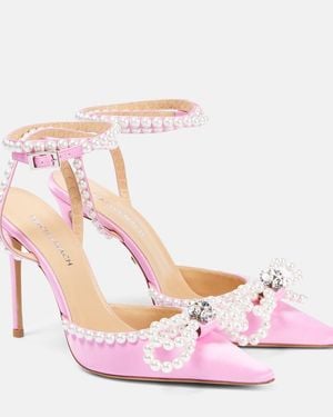 Mach & Mach Double Bow 110 Embellished Satin Court Shoes - Pink