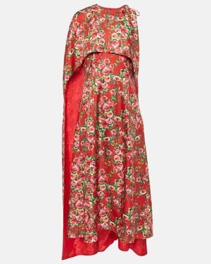 Markarian Caped Silk Midi Dress - Red