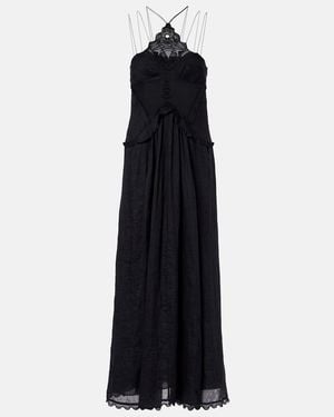 Isabel Marant Lindy Lace-Trimmed Embroidered Ramie Maxi Dress - Black