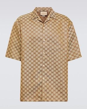 Gucci Archivio Patch-pocket Relaxed-fit Linen-blend Shirt - Brown