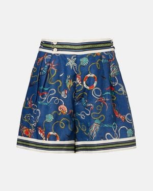ALÉMAIS Cove Printed Linen Shorts - Blue