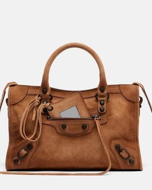 Balenciaga Le City Small Suede Tote Bag - Brown