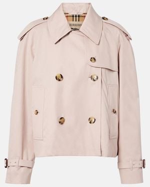 Burberry Cropped Cotton Gabardine Trench Coat - Pink