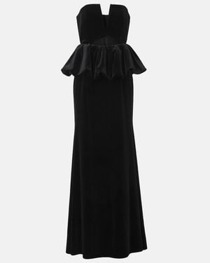 Self-Portrait Peplum Velvet Bustier Gown - Black