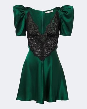 Rodarte Lace-Trimmed Silk Satin Minidress - Green