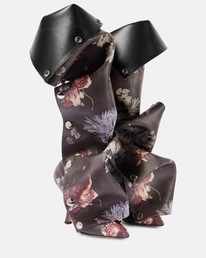 Y. Project Snap 100 Floral Leather Knee-High Boots - Black