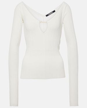 Jacquemus Matte Ribbed Viscose T-Shirt - White