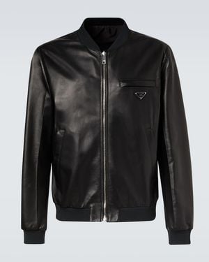 Prada Leather Bomber Jacket - Black