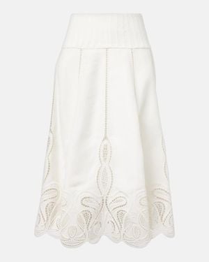 Jonathan Simkhai Kaius Lace-Trimmed Line-Blend Midi Skirt - White