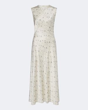 Doen Vestido Midi Adelana De Saten De Seda Floral - Blanco