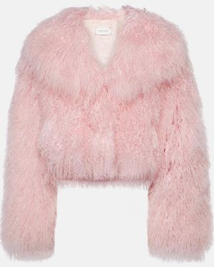 Magda Butrym Cropped Shearling Jacket - Pink