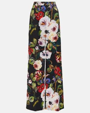 Dolce & Gabbana Floral Cotton-Blend Wide-Leg Trousers - White