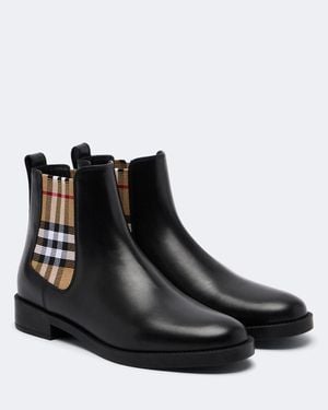 Burberry Chelsea Boots Check Aus Leder - Schwarz